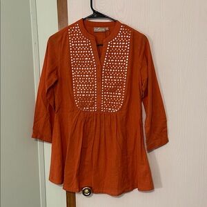 Utsa Terracotta Embroidered Tunic Size XS